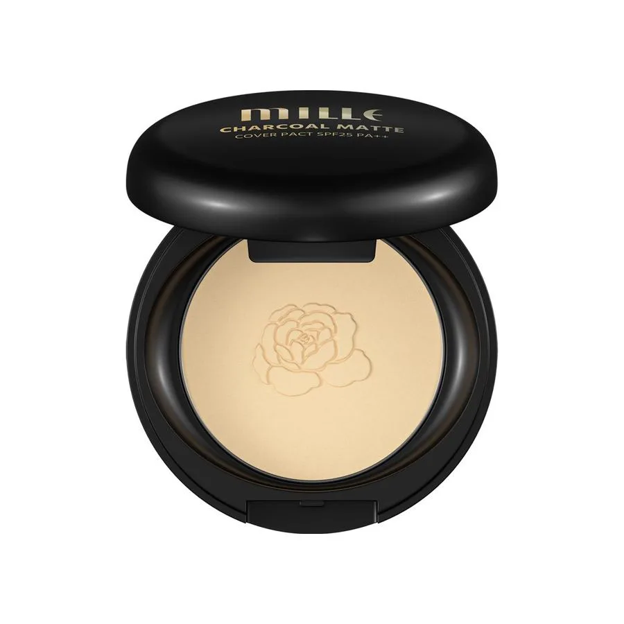 MILLE แป้งชาร์โคลผสมรองพื้น CHARCOAL MATTE COVER PACT SPF25 PA++